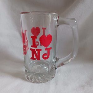 Tall Heavy Glass Beer Mug 16oz I Love New Jersey Red Souvenir Barware Clear Red